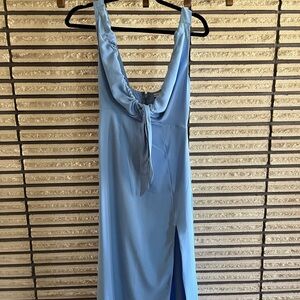 Abercrombie & Fitch Blue Cinched Neck Slip Midi Dress